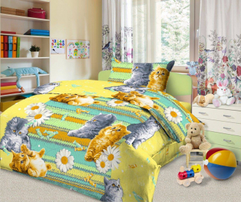 Пододеяльник 1,5-спальный, бязь "Комфорт", детская расцветка (Кис-Кис, желтый)